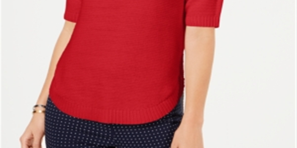 Charter Club Women's Short Sleeve Crew Neck T-Shirt Sweater Red Size XX-Large