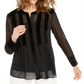 Alfani Women's Velvet Trim Button Front Top Black Size M