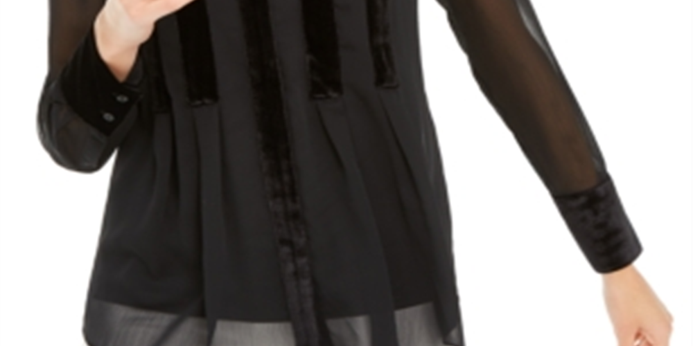 Alfani Women's Velvet Trim Button Front Top Black Size M