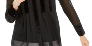 Alfani Women's Velvet Trim Button Front Top Black Size M