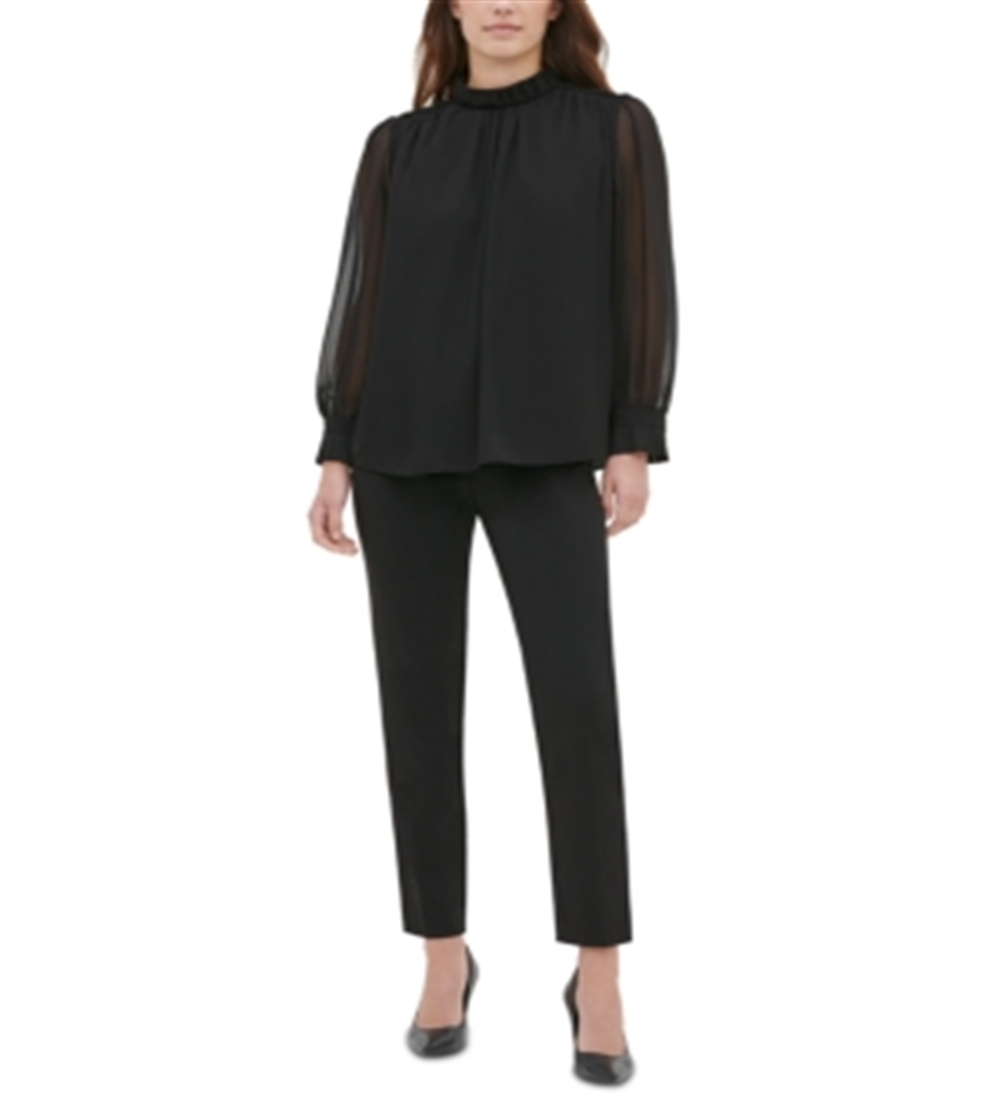 Calvin Klein Women's High Collar Blouse Black Size Large