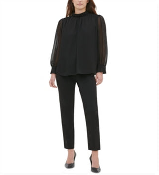 Calvin Klein Women's High Collar Blouse Black Size Large