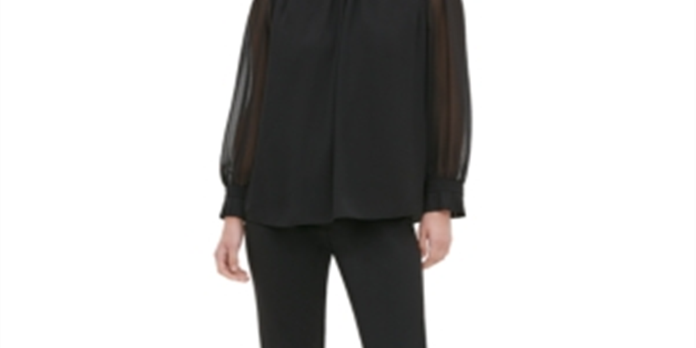 Calvin Klein Women's High Collar Blouse Black Size Large