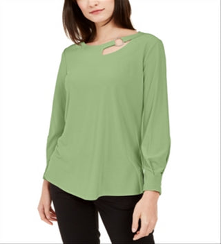 Alfani Women's Cut Out Blouse Green Size Petite S