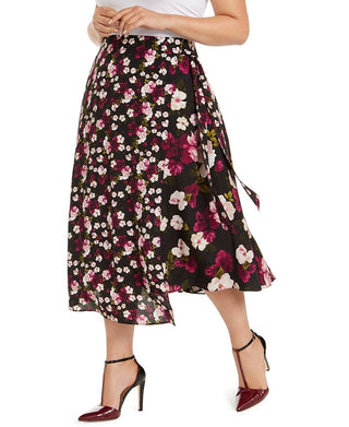 Calvin Klein Women's Plus Floral MIDI Wrap Skirt Black Size 14W