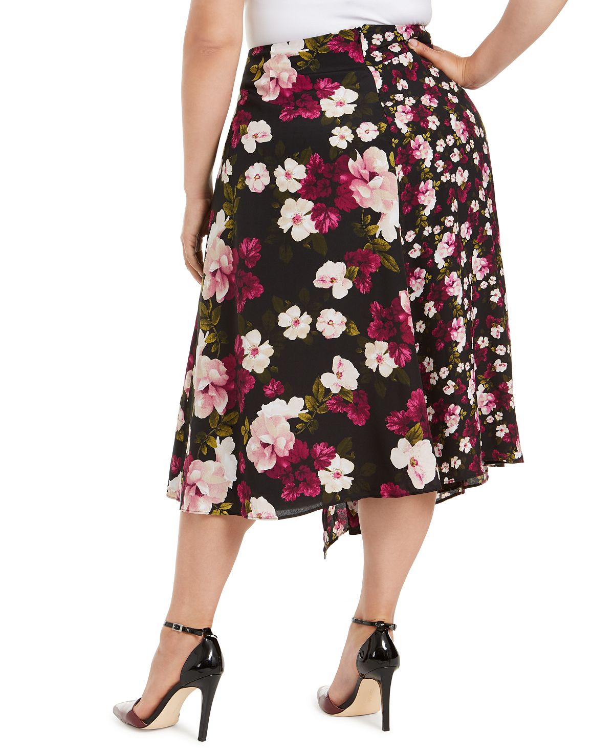Calvin Klein Women's Plus Floral MIDI Wrap Skirt Black Size 14W