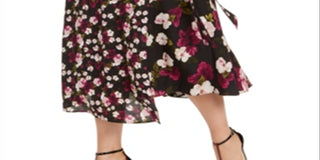 Calvin Klein Women's Plus Floral MIDI Wrap Skirt Black Size 14W