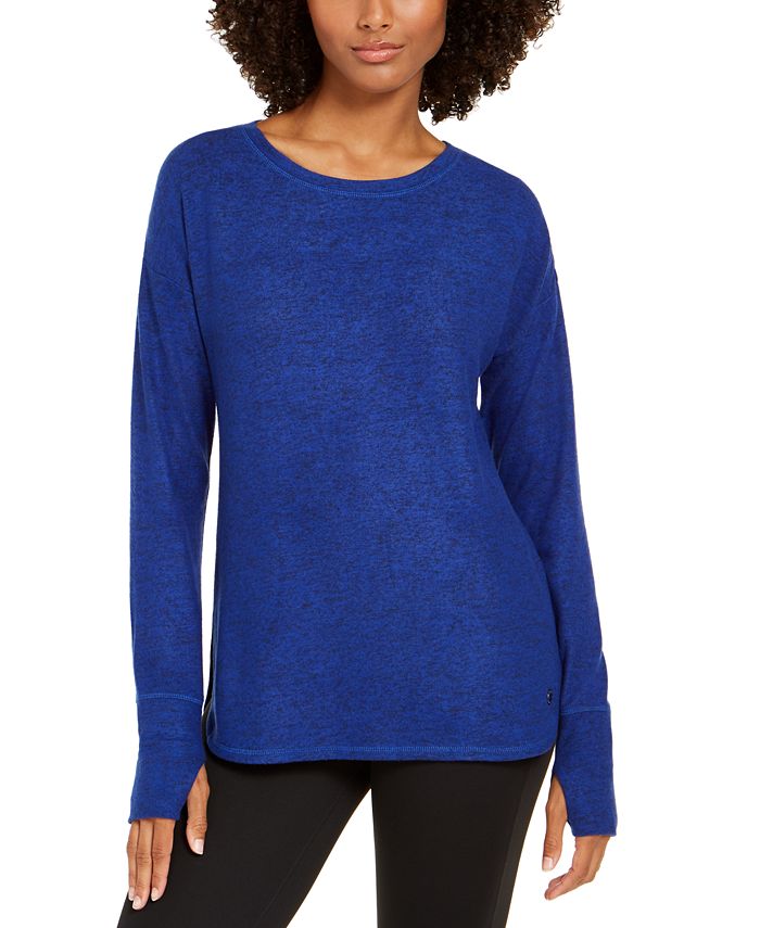 Ideology Women's Heathered Long Sleeve Mushy Knit Top Bright Blue Size S