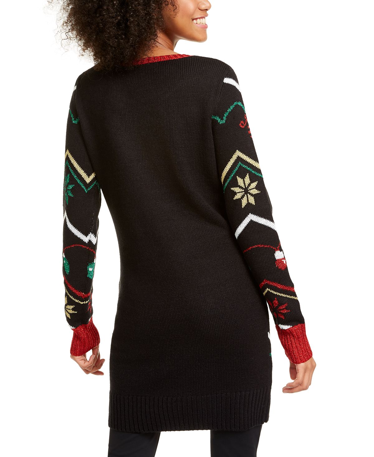 Hooked up By IOT Junior's Holiday Tunic Sweater Black Size M