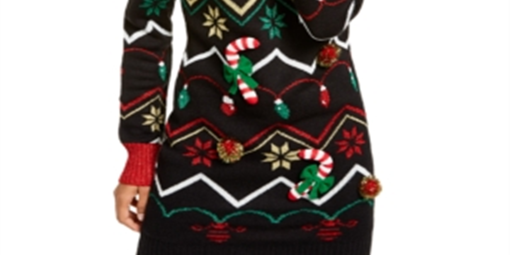 Hooked up By IOT Junior's Holiday Tunic Sweater Black Size M