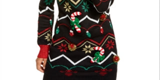 Hooked up By IOT Junior's Holiday Tunic Sweater Black Size M