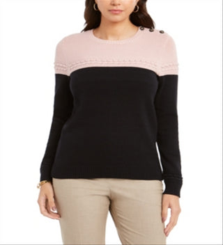 Charter Club Women's Colorblocked Mixed Stitch Sweater Pink Size Medium