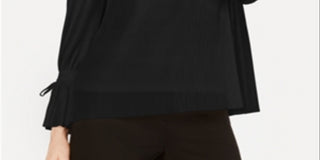 Alfani Women's Textured Stripes Embellished Neck Top Black Size Petite L