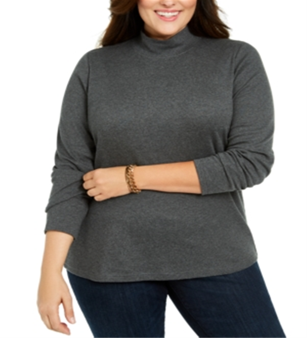 Karen Scott Women's Cotton Mock Neck Sweater Gray Size 1X