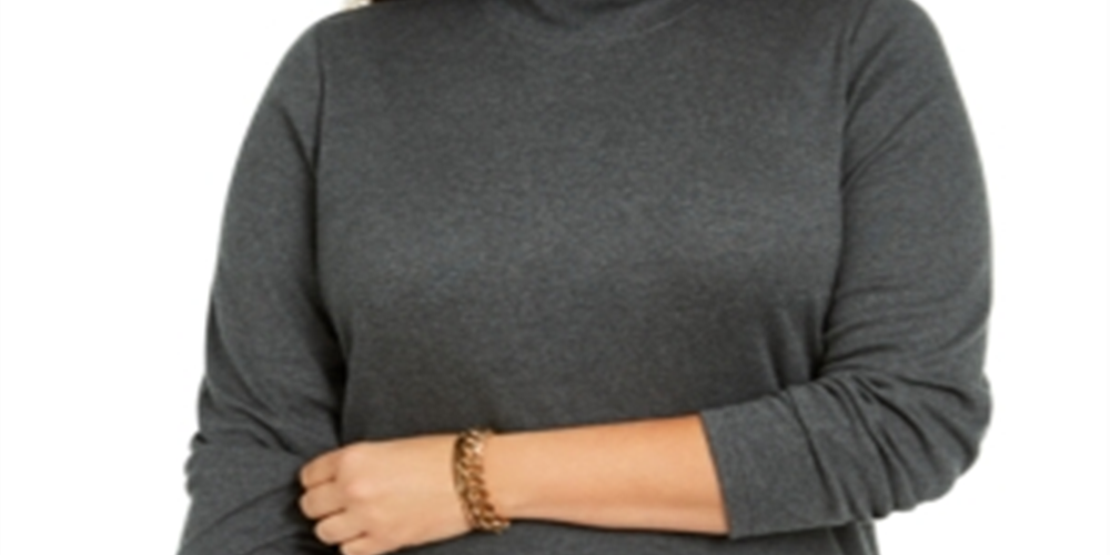 Karen Scott Women's Cotton Mock Neck Sweater Gray Size 1X