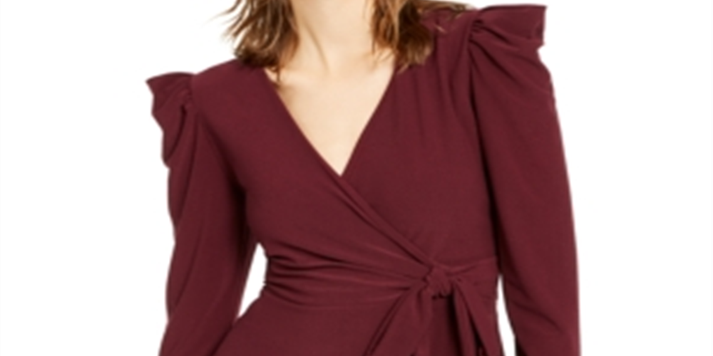 INC Women's  Petite Puff-Shoulder Wrap Top Wine Size -PP
