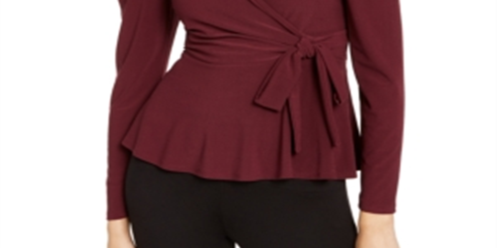 INC Women's  Petite Puff-Shoulder Wrap Top Wine Size -PP