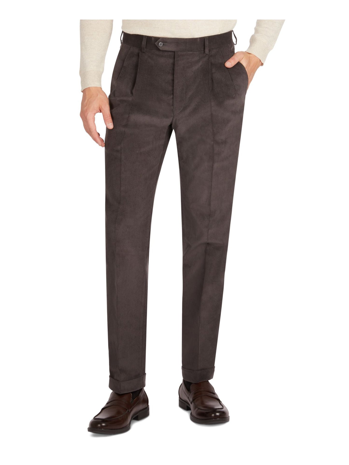 Ralph Lauren Men's Pleated Straight Leg Classic Fit Pants Brown Size 38X32