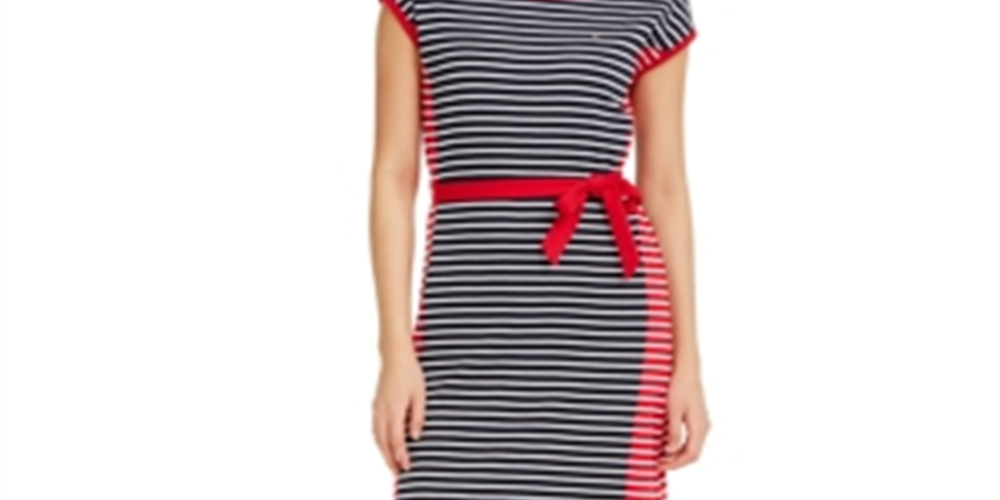 Tommy Hilfiger Women's Colorblocked Striped Cotton MIDI Dress Red Size Small