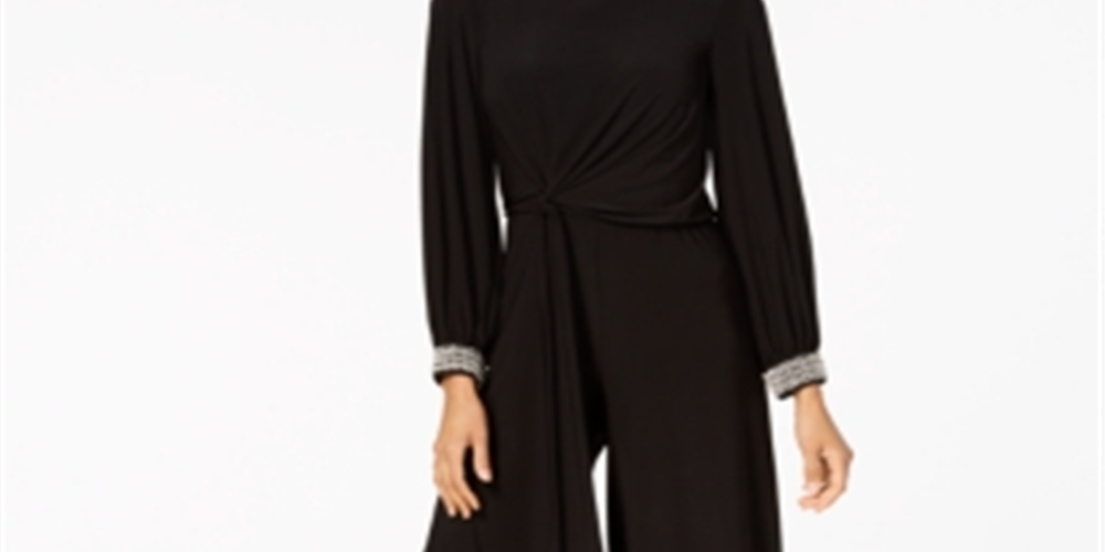 MSK Women's Embellished Jewel Neck Party Wide Leg Jumpsuit Black Size X-Large