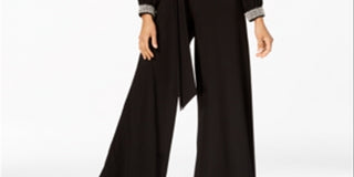 MSK Women's Embellished Jewel Neck Party Wide Leg Jumpsuit Black Size X-Large