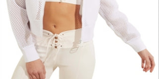 Guess Women's Mesh Knit Zip Front Jacket White Size X-Small