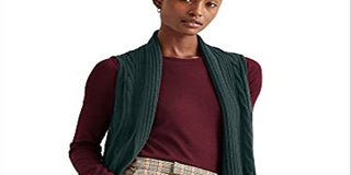 Ralph Lauren Women's Cable knit Sleeveless Open Cardigan Vest Sweater Green Size Small