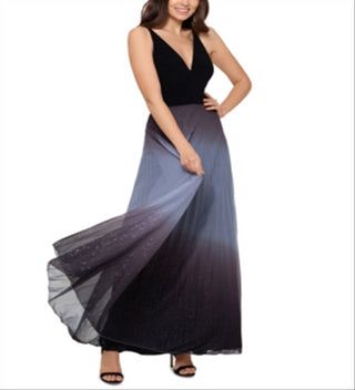 Betsy & Adam Women's Glitter Ombre Full Length Prom Accordion Pleat Dress Black Size 8