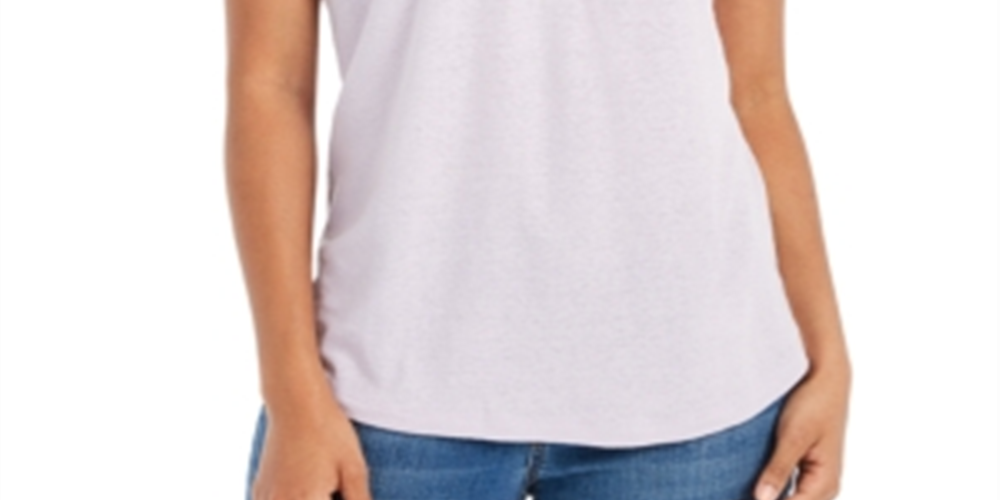 Style & Co Women's Dolman Sleeve Henley Linen Blend Top Purple Size Large