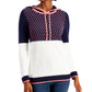Charter Club Women's Colorblocked Sweater Hoodie Blue Size Petite Medium