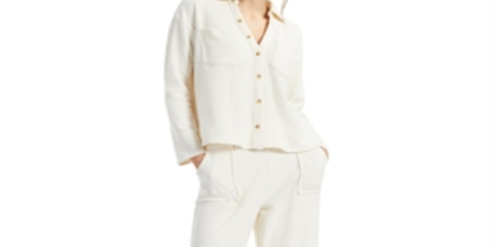 Alfani Women's Textured Antique Button up Knit Top White Size Small