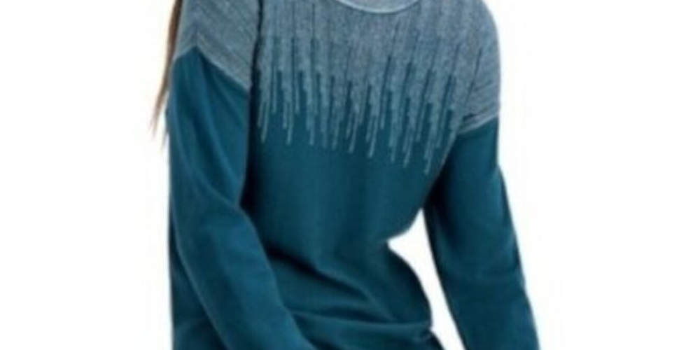Alfani Women's Sweater Teal Textured Metallic Pullover Blue Size Small