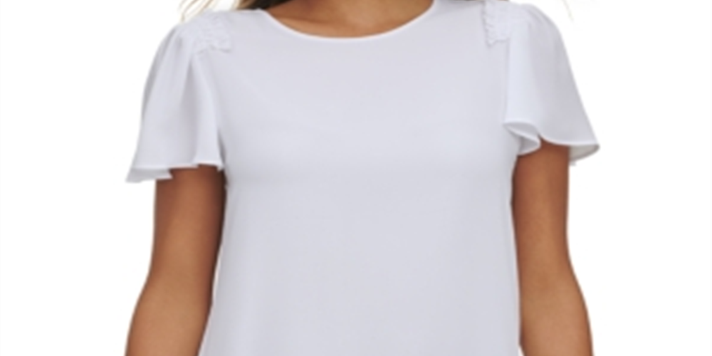 Calvin Klein Women's Ruffled Short Sleeve Blouse White Size X-Large
