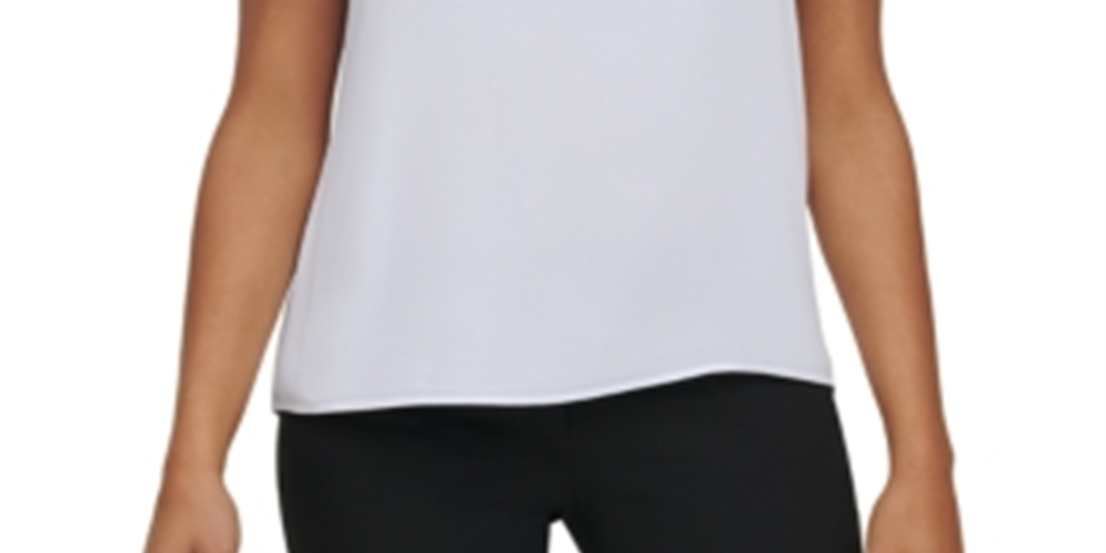 Calvin Klein Women's Ruffled Short Sleeve Blouse White Size X-Large