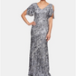 Alex Evenings Women's Cold Shoulder Flutter Sleeves With Long V Neck a Line Dress Navy Size 8