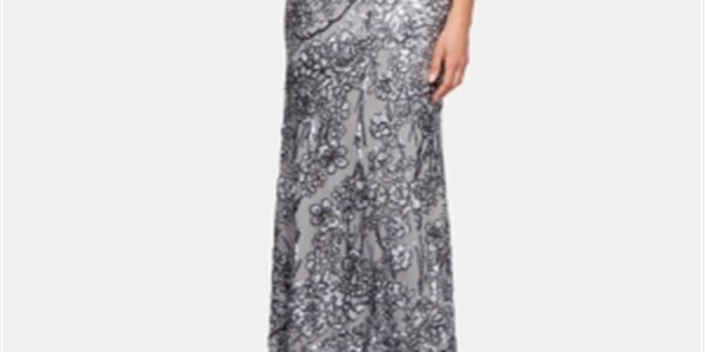 Alex Evenings Women's Cold Shoulder Flutter Sleeves With Long V Neck a Line Dress Navy Size 8