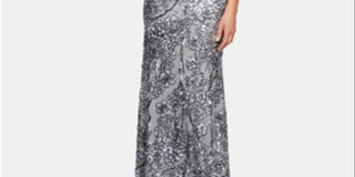 Alex Evenings Women's Cold Shoulder Flutter Sleeves With Long V Neck a Line Dress Navy Size 8