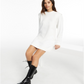 INC Women's Shoulder Pads Crew Neck Sweatshirt Dress White Size S