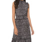 Michael Kors Women's Leopard Print Smocked Dress Gray Size Large