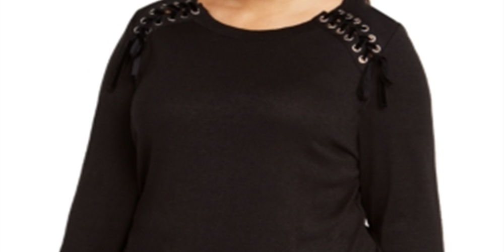 INC International Concepts Women's Plus Shoulder Laced Snit Top Black Size 0X