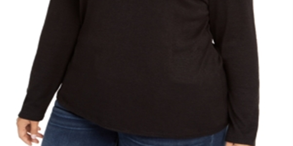 INC International Concepts Women's Plus Shoulder Laced Snit Top Black Size 0X