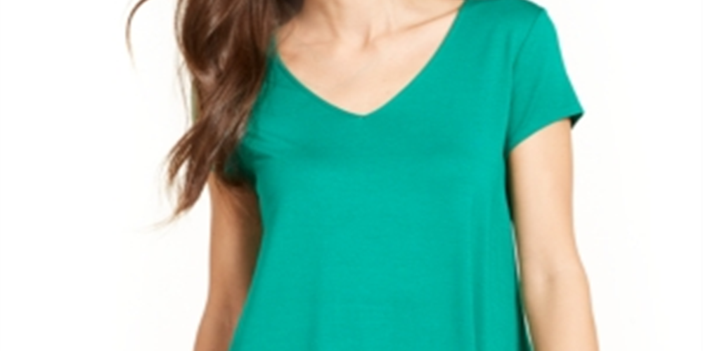 Alfani Women's Blouse Medium V Neck Knit Top Green Size Medium