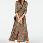 INC Women's Shirt Dress Leopard Print Elbow Sleeve Maxi Brown Size 4
