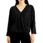 Alfani Women's V Neck Embellished SurpliceKnit Top Black Size Large