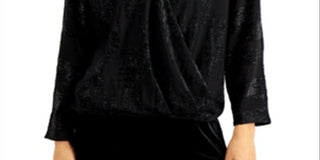 Alfani Women's V Neck Embellished SurpliceKnit Top Black Size Large