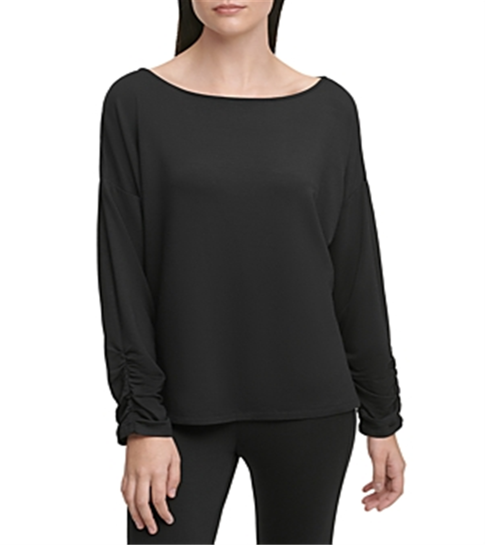 DKNY Women's Long Sleeve Scoop Neck Top Black Size X-Small