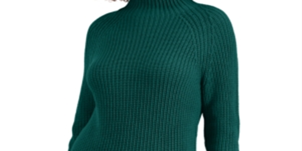 Style & Co Women's Cotton Funnel Neck Sweater Green Size Petite X-Large