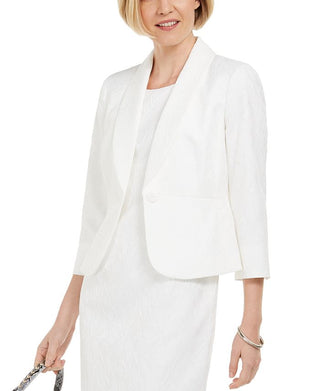 Kasper Women's Textured One Button Blazer Jacket White Size 8