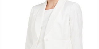 Kasper Women's Textured One Button Blazer Jacket White Size 8