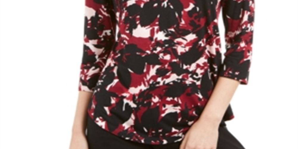 JM Collection Women's Printed 3/4 Sleeve T-Shirt Top Black Size Small